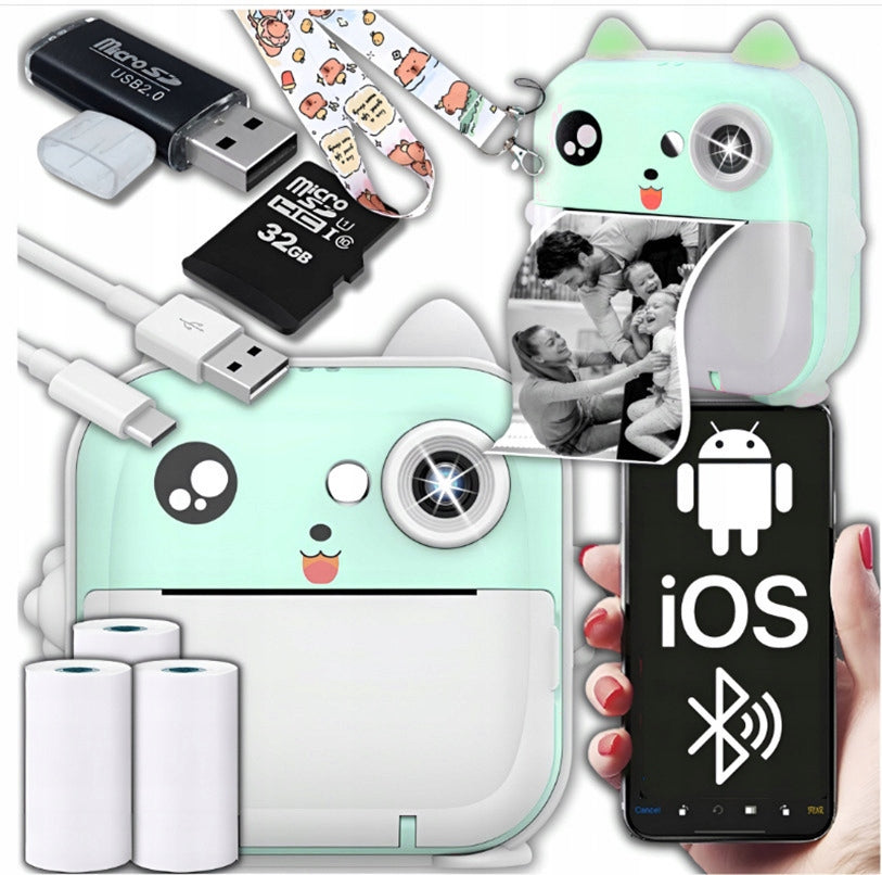INSTANT CAMERA FOR CHILDREN DIGITAL PHOTO MEMORY CARD 32GB Manufacturer code KDC-Q5-GR