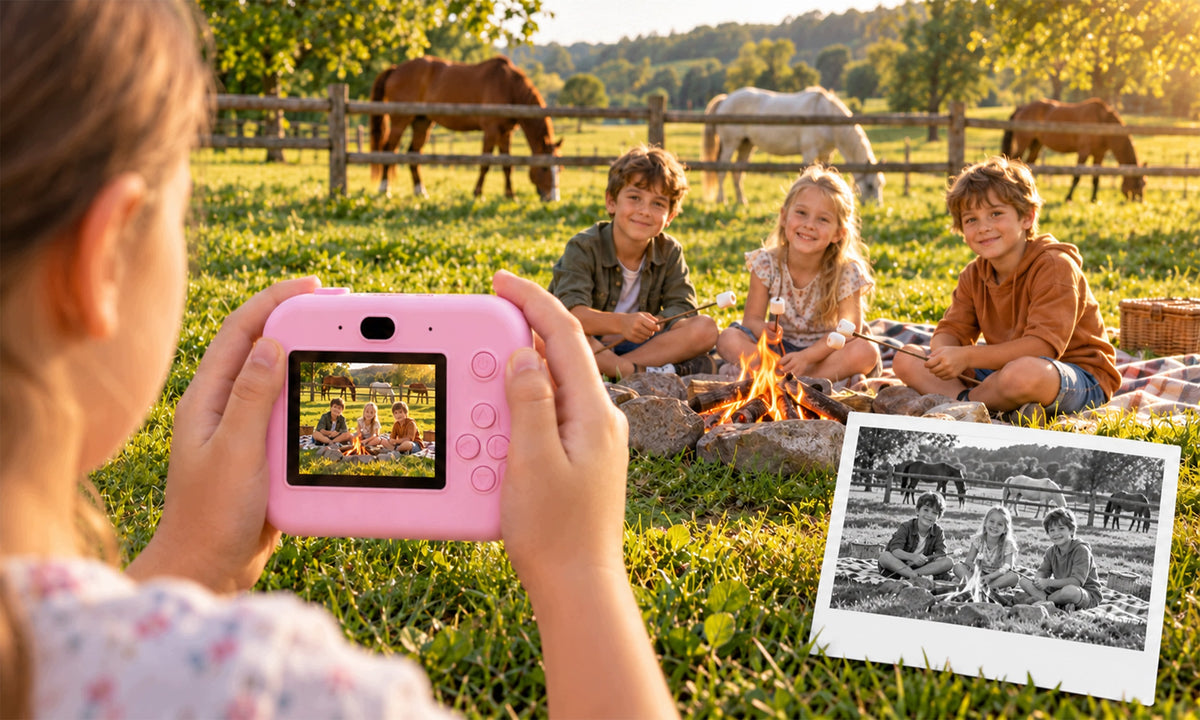 INSTANT CAMERA FOR CHILDREN PRINT MINI PRINTER 13 ROLLS AND 32GB CARD Manufacturer code GALAXIA Aparat Drukujący Dziecięcy Różowy
