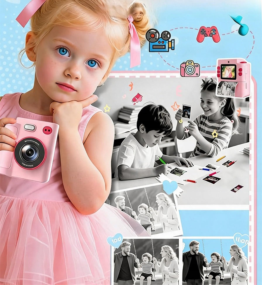 INSTANT CAMERA FOR KIDS WITH FUN STICKERS EDUCATIONAL GAMES Manufacturer code Aparat Drukujący Dziecięcy Różowy GALAXIA