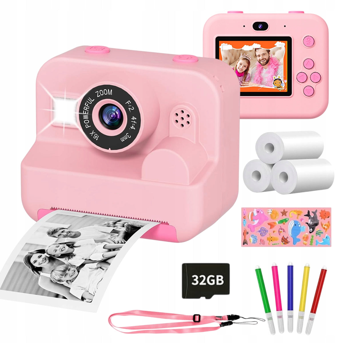 INSTANT CAMERA PRINTER FOR CHILDREN 16X ZOOM+32GB CARD