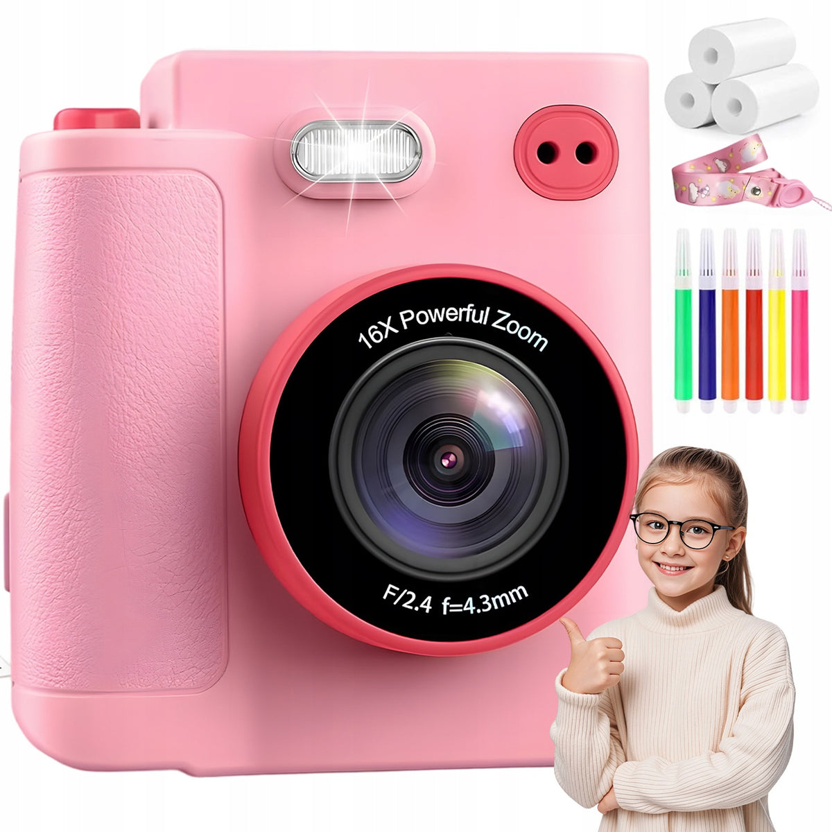 INSTANT CAMERA WITH 16X ZOOM AND LED FOR CREATIVE DEVELOPMENT AND FUN