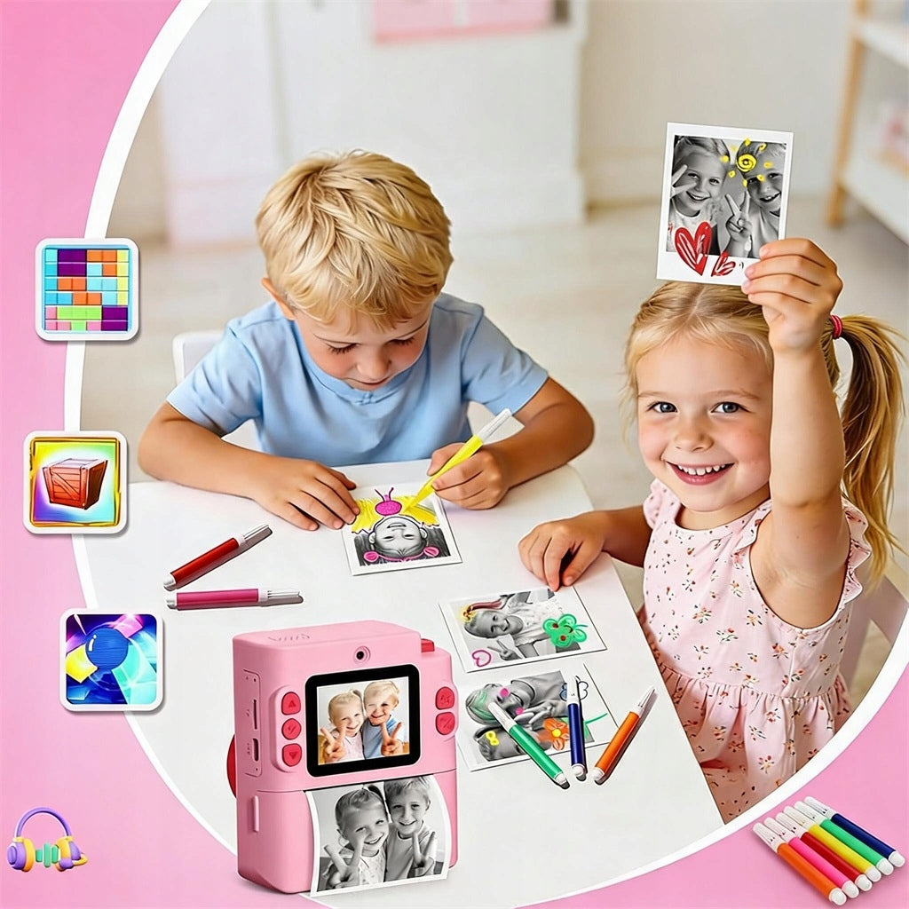 INSTANT CAMERA WITH VIDEO FUNCTION JPEG MP3 MULTIMEDIA FOR CHILDREN Model różowy aparat natychmiastowy dla dziewczynki