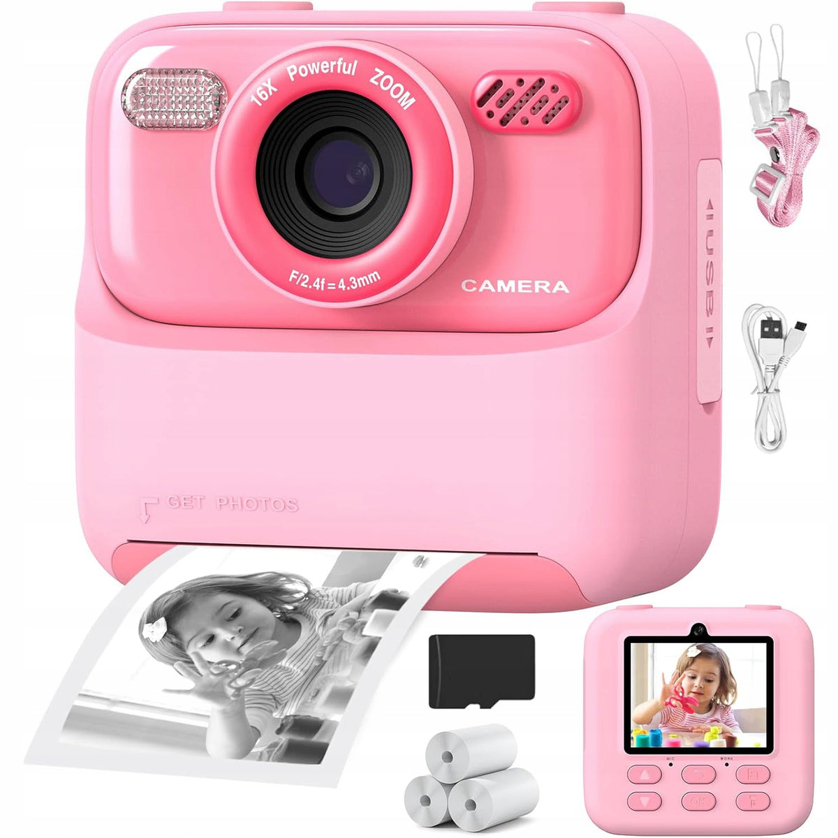 INSTANT VIDEO CAMERA MINI THERMAL PRINTER 3 ROLLS WITH FLASH