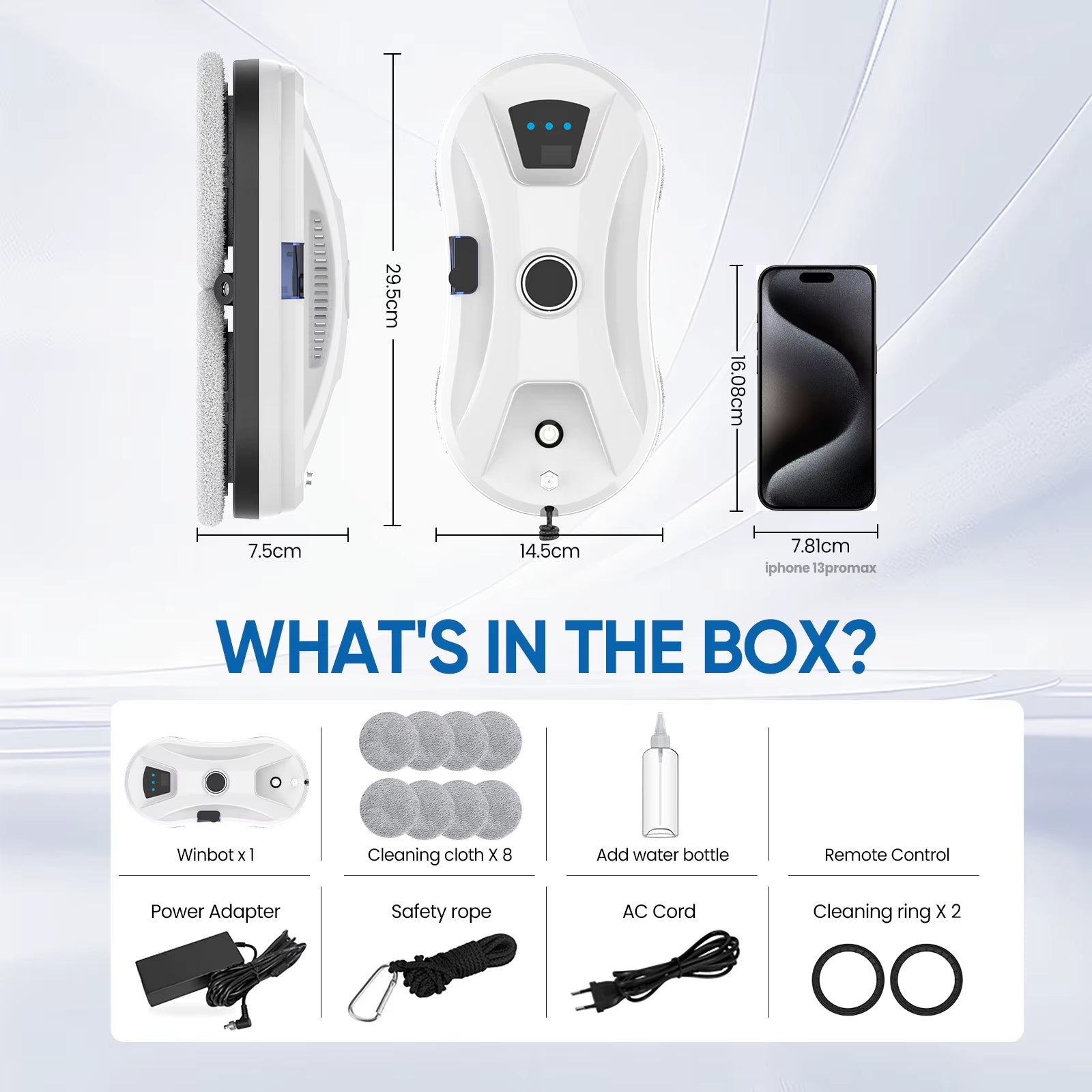 INTELLIGENT AUTOMATIC WINDOW CLEANING ROBOT WITH AI Dominant color white