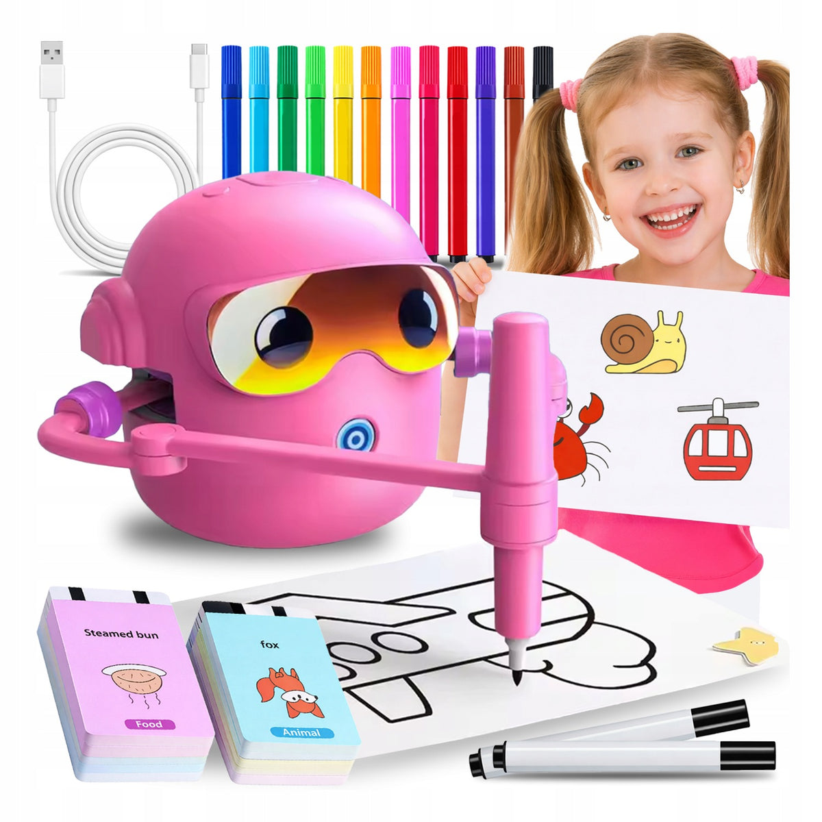 INTELLIGENT ROBOT FOR DRAWING 100 CARDS FOR CHILDREN INTERACTIVE + MARKERS