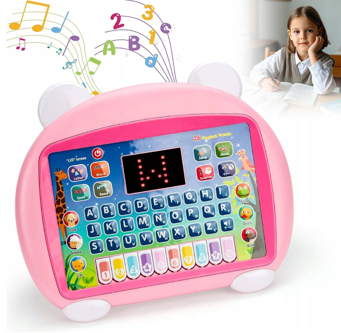 INTERACTIVE CHILDREN'S TABLET 8 MODES LEARNING LETTERS AND NUMBERS PINK 3-6 YEARS