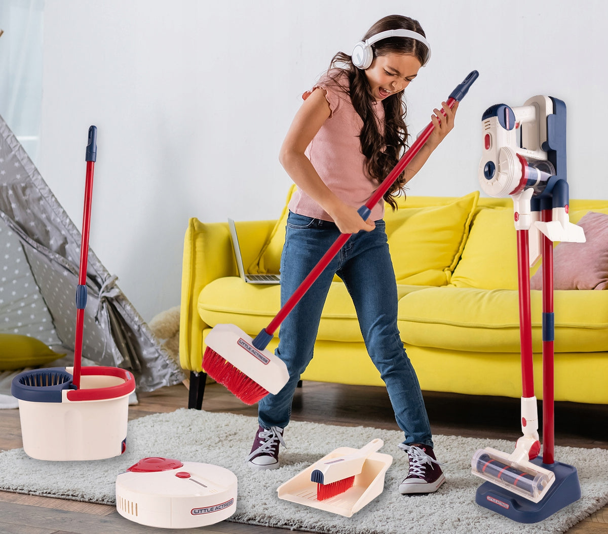 INTERACTIVE CLEANING KIT XXL MOP BATTERY-OPERATED VACUUM CLEANER FOR CHILDREN Brand MalPlay