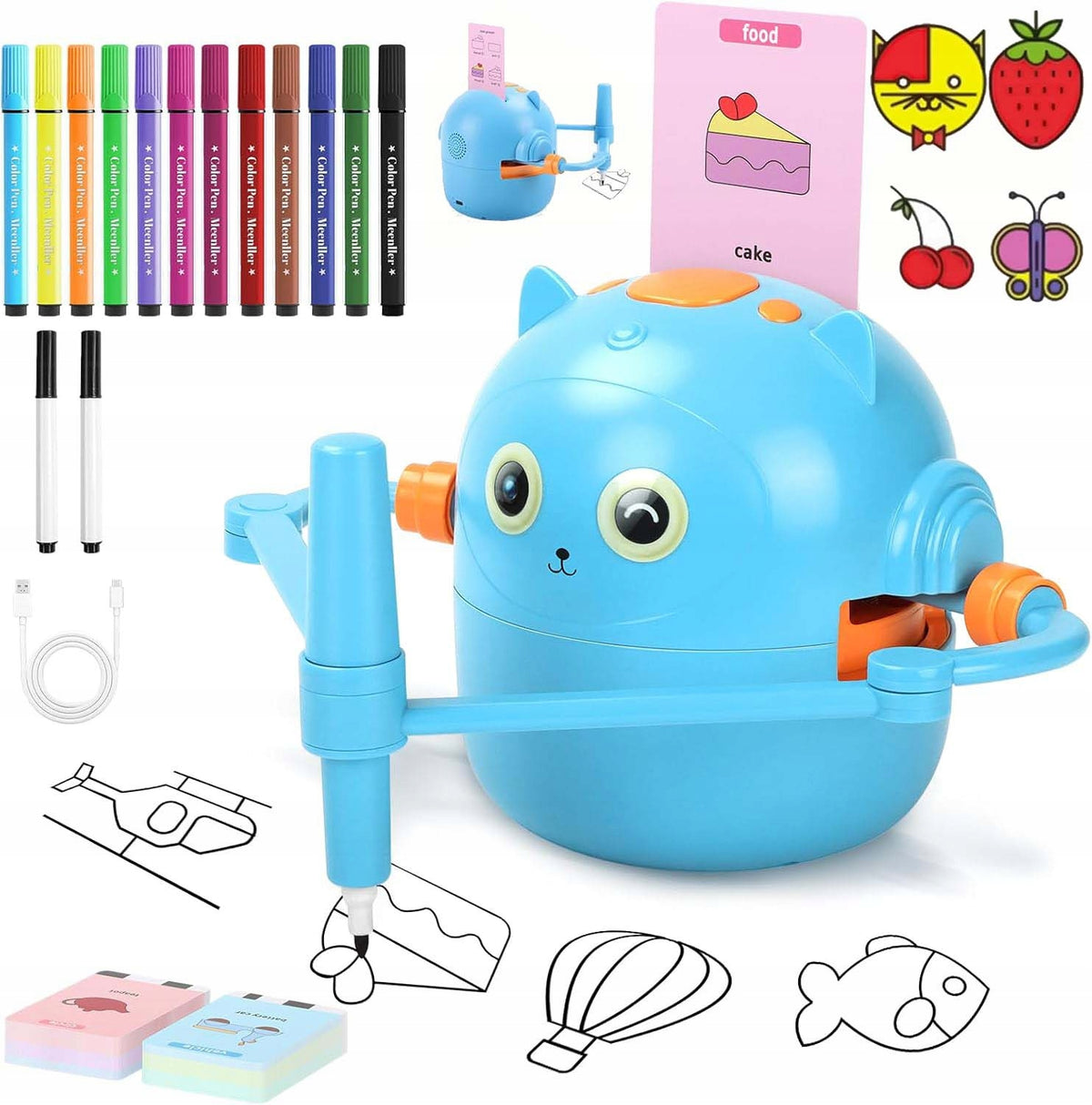 INTERACTIVE DRAWING ROBOT FOR CHILDREN EDUCATIONAL SET OF 100 SHEETS+MARKERS