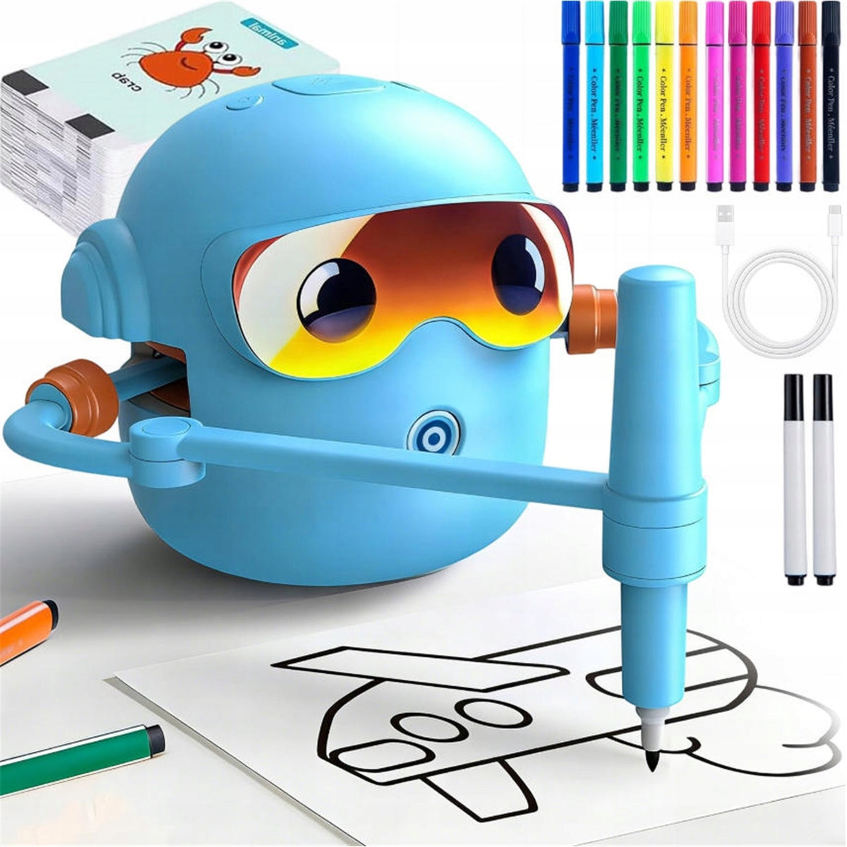 INTERACTIVE DRAWING ROBOT SET WITH 100 CARDS MARKERS AND PENS Packaging status original