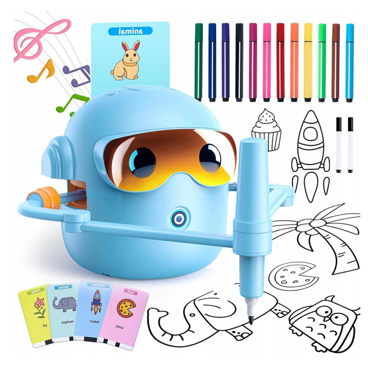 INTERACTIVE DRAWING ROBOT SET WITH 100 CARDS MARKERS AND PENS