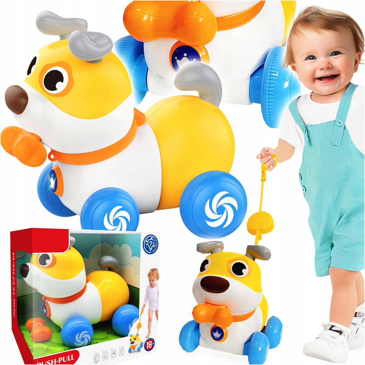 INTERACTIVE EDUCATIONAL DOG ON A PUPPY LEASH ON PULL WHEELS
