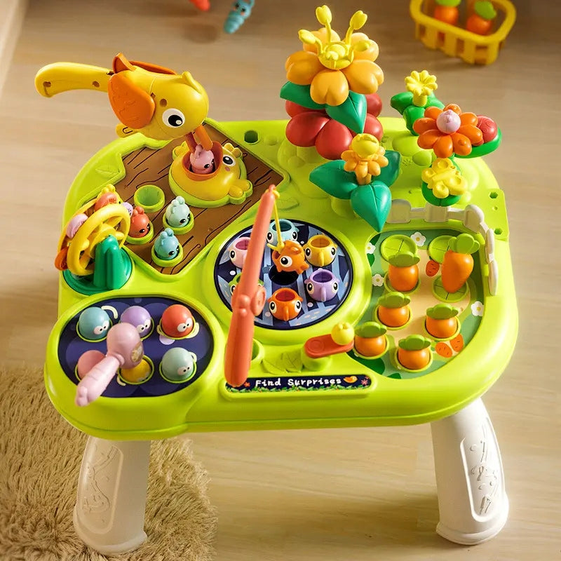 INTERACTIVE EDUCATIONAL TABLE 5 in 1 Fishing Worms Flowers Brand RECREO