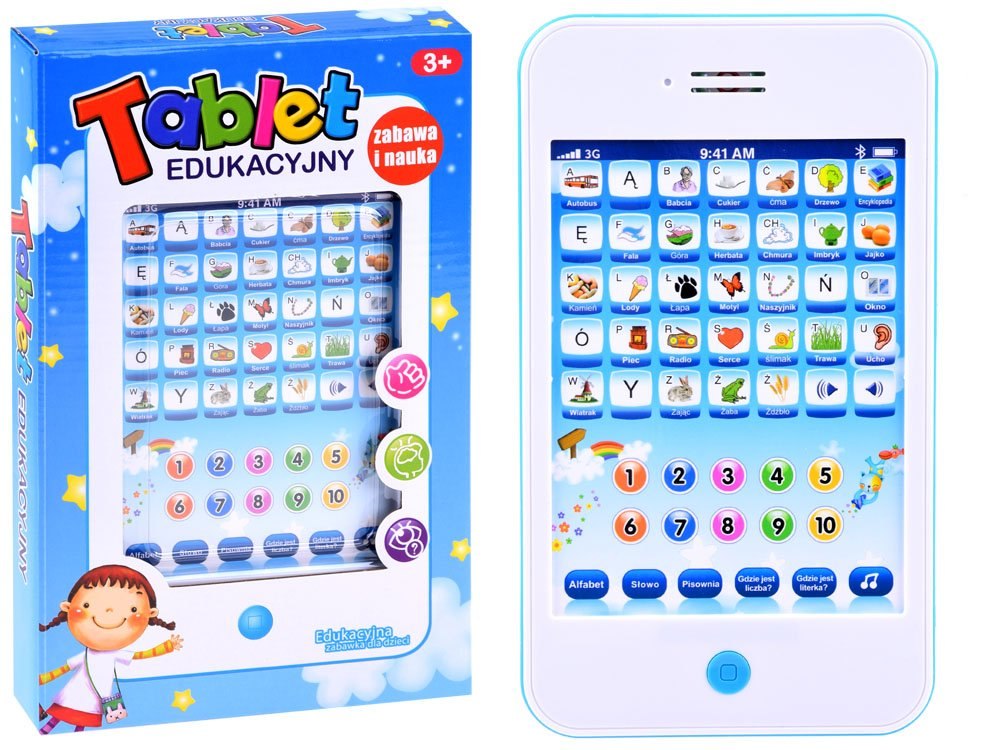 INTERACTIVE EDUCATIONAL TABLET FOR CHILDREN Polish BLUE LARGE EDUCATIONAL