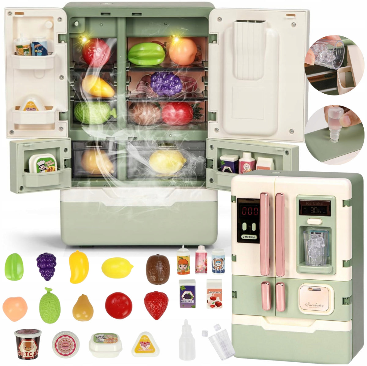 INTERACTIVE FRIDGE FOR CHILDREN MULTIFUNCTIONAL WITH ICE MAKER ACCESSORIES GLOWS