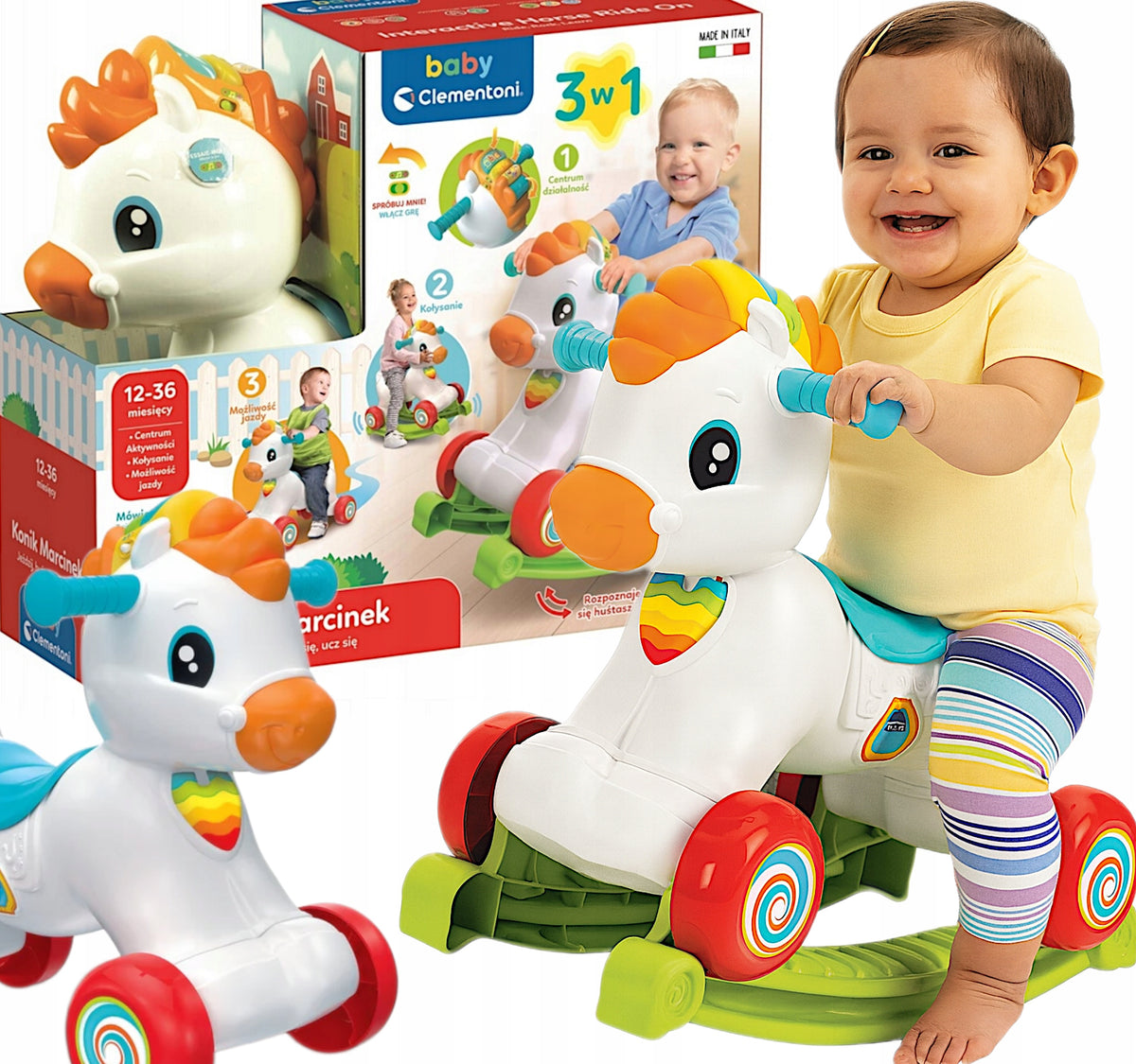 INTERACTIVE HORSE MARCINEK 3IN1 RIDER ROCKING AT THE POLES CLEMENTONI