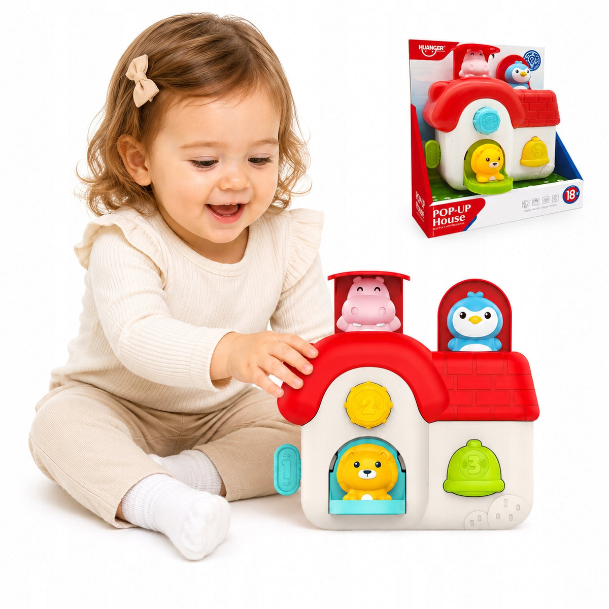 INTERACTIVE HOUSE POP-UP ANIMALS MANIPULATION TOY 18m+ WOOPIE BABY