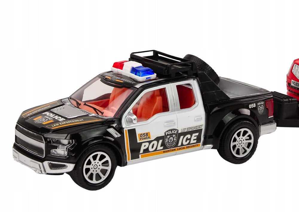 INTERACTIVE SET OF VEHICLES POLICE PICK UP OFF-ROAD CAR TOW TRUCK Color black