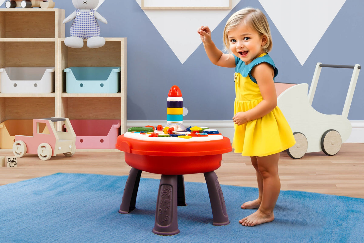 INTERACTIVE TABLE 2IN1 EDUCATIONAL PANEL BASE FOR BLOCKS SOUNDS 18M Brand Malucha Świat