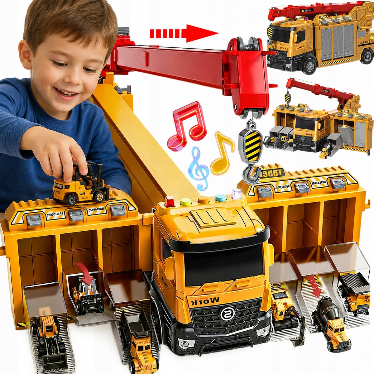INTERACTIVE TRUCK TOW TRUCK 7IN1 SET OF 4 CARS CONSTRUCTION CRANE XXL Packaging status original
