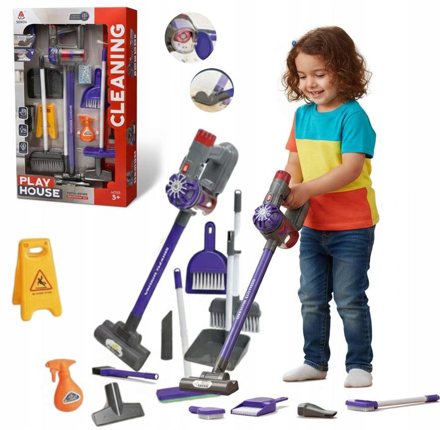 INTERACTIVE UPRIGHT VACUUM CLEANER AGD CHILDREN CLEANING SET SUCTION FUNCTION