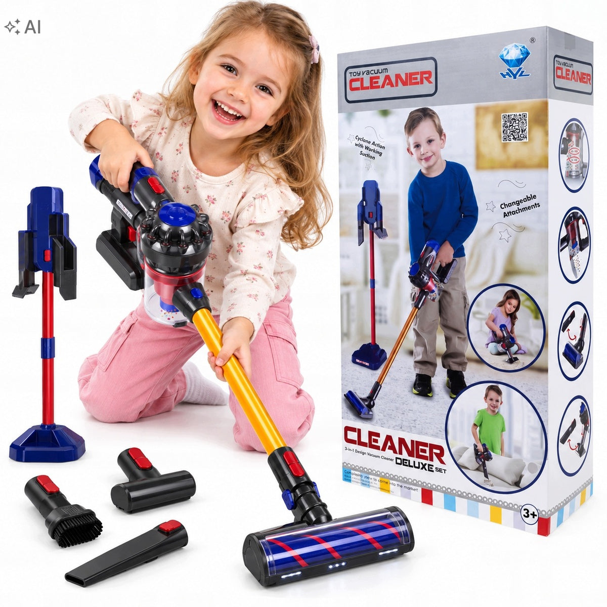 INTERACTIVE UPRIGHT VACUUM CLEANER FOR CHILDREN SOUND LARGE CLEANING KIT