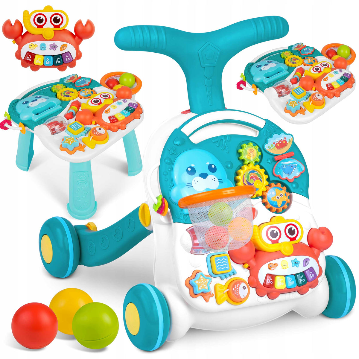 INTERACTIVE WALKER PUSHER EDUCATIONAL TABLE FOR CHILDREN 3IN1 RICOKIDS