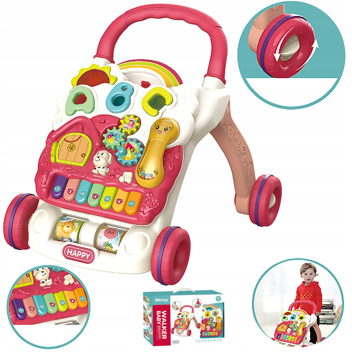 INTERACTIVE WALKER PUSHER Educational Ride-On for Kids Musical Piano Brand DK