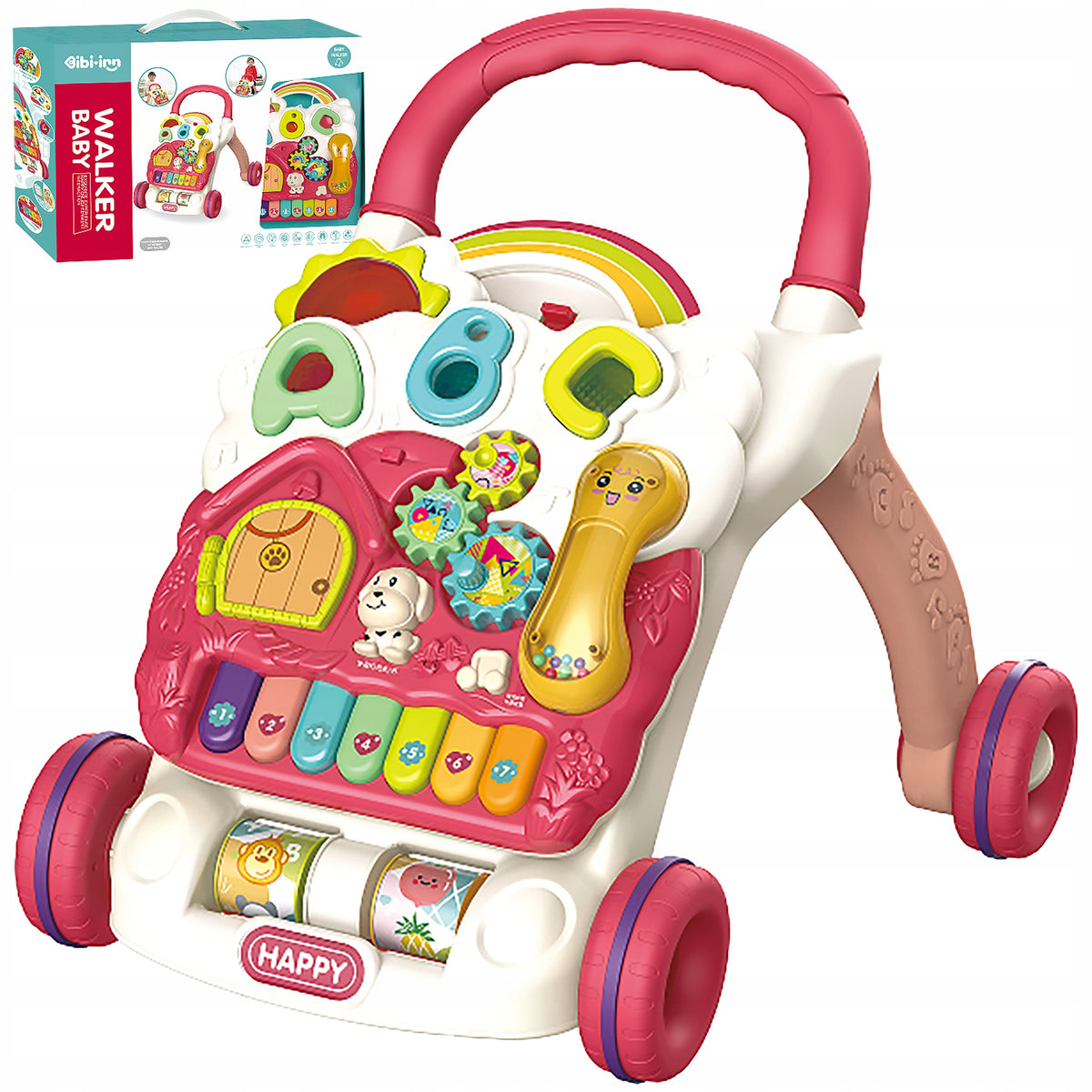 INTERACTIVE WALKER PUSHER Educational Ride-On for Kids Musical Piano Color multicolor