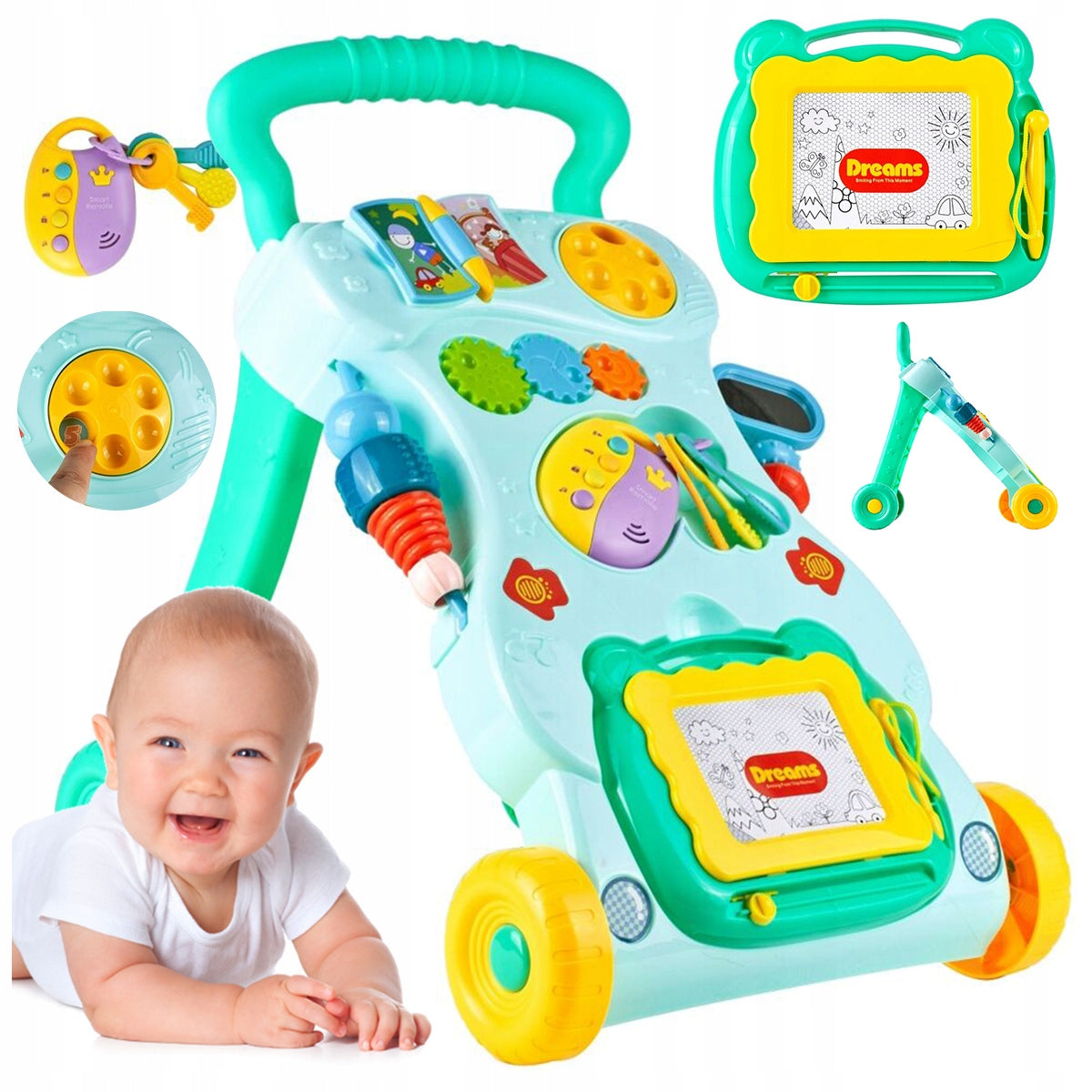 INTERACTIVE WALKER PUSHER RIDER 3in1 MAGIC DRAWING BOARD MONTESSORI SOUND BOARD