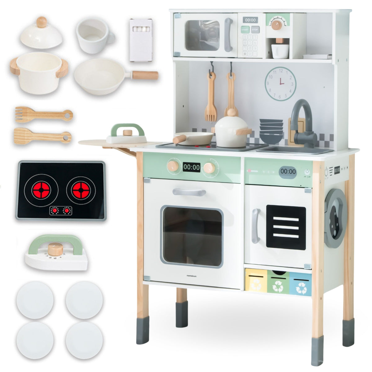 INTERACTIVE WOODEN KITCHEN with Washing Machine Dishwasher Chalkboard for Children