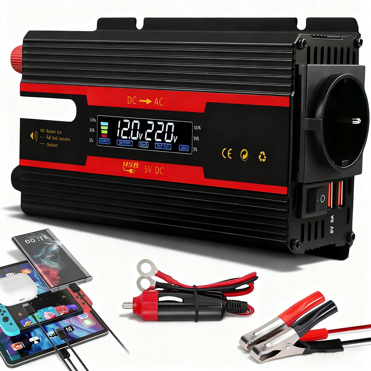 INVERTER 2000W INVERTER DC 12V 24V TO AC 220V TWO USB 5A PORTS