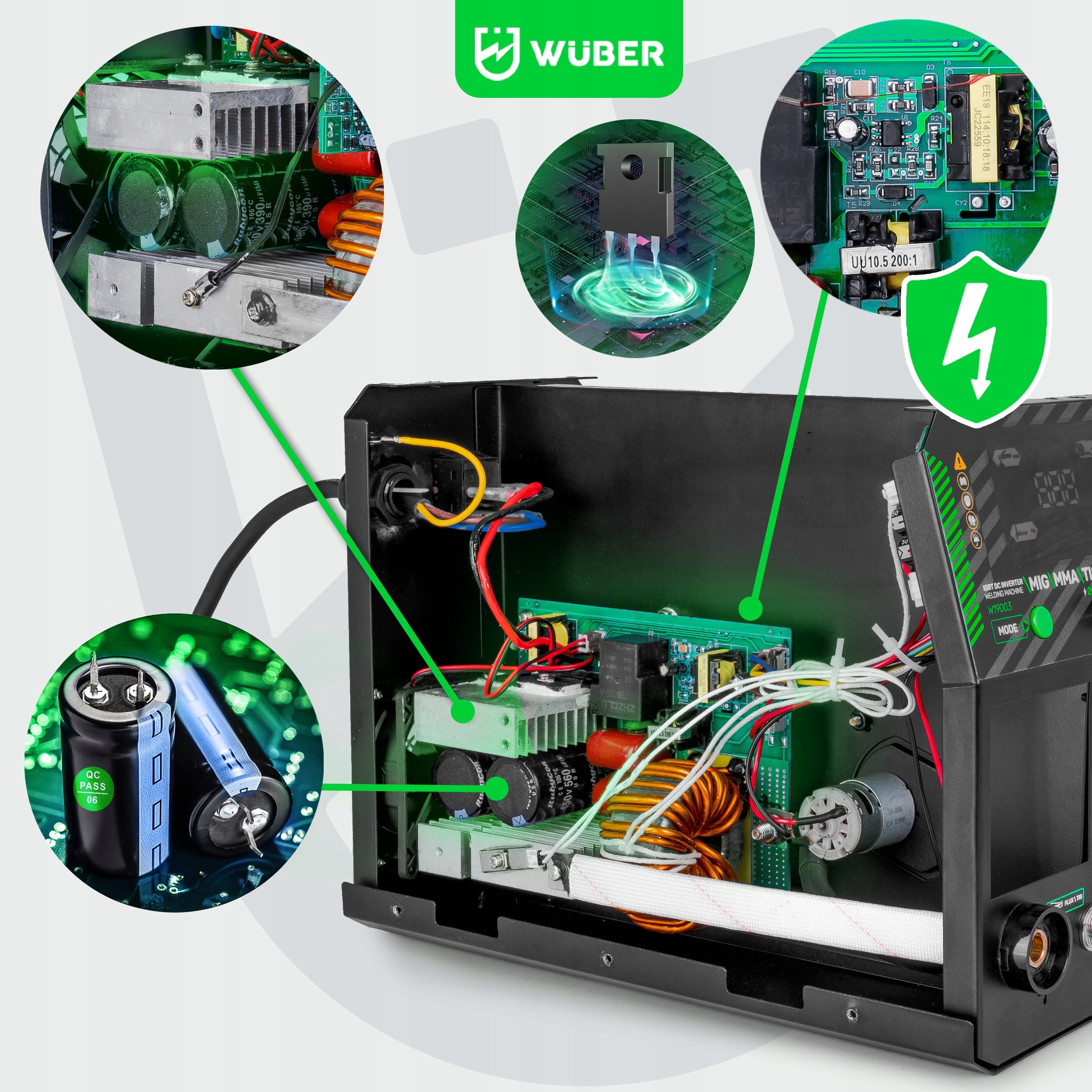 INVERTER WELDER 200A 4,5 kVa MIG FLUX MMA TIG IGBT WUBER Power consumption 4.5 kVA
