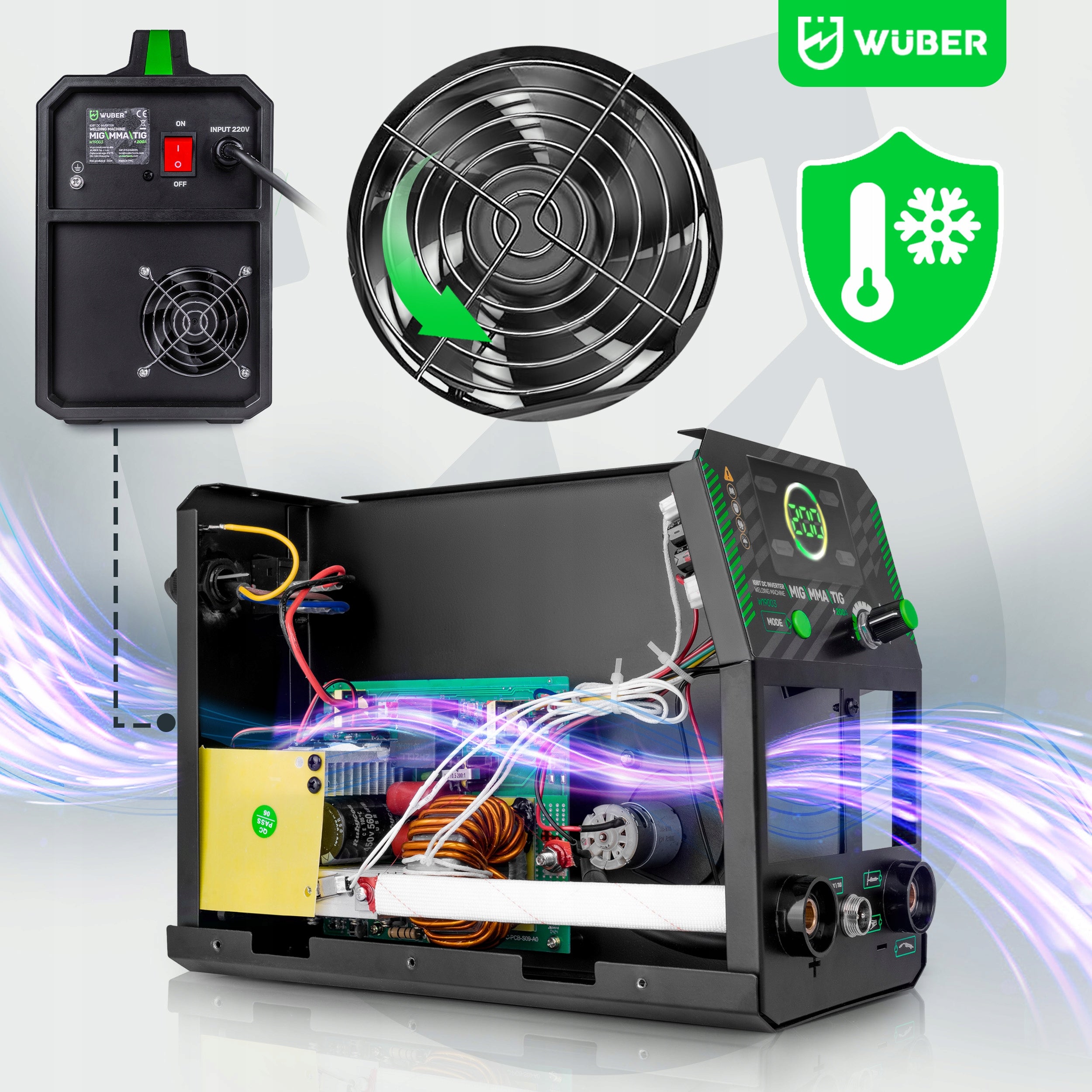 INVERTER WELDER 200A 4,5 kVa MIG FLUX MMA TIG IGBT WUBER Welding methods MIG/MAG MMA TIG