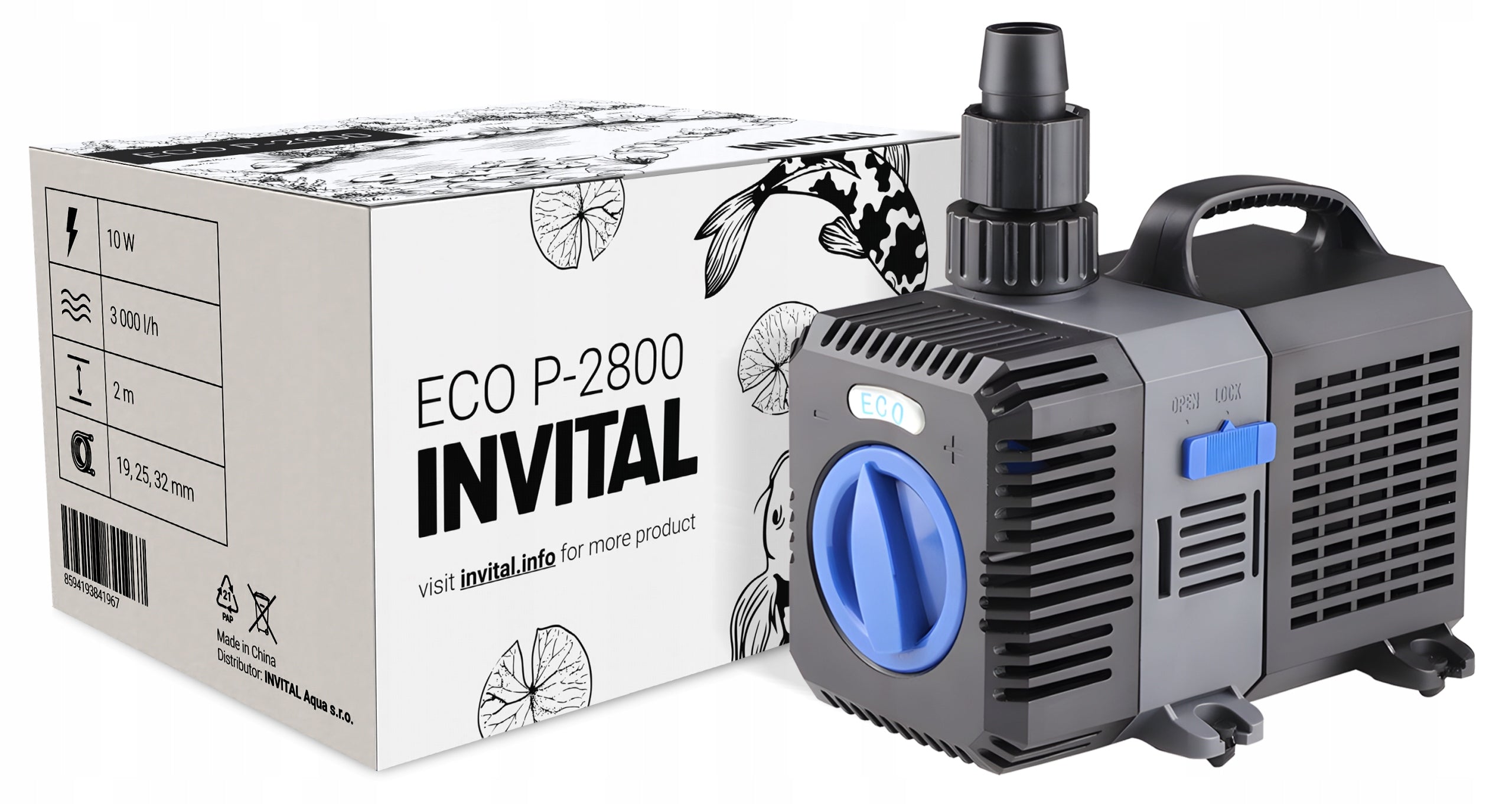 INVITAL ECO pump P-2800 3000 l/h 2m, ceramic rotor, high water column