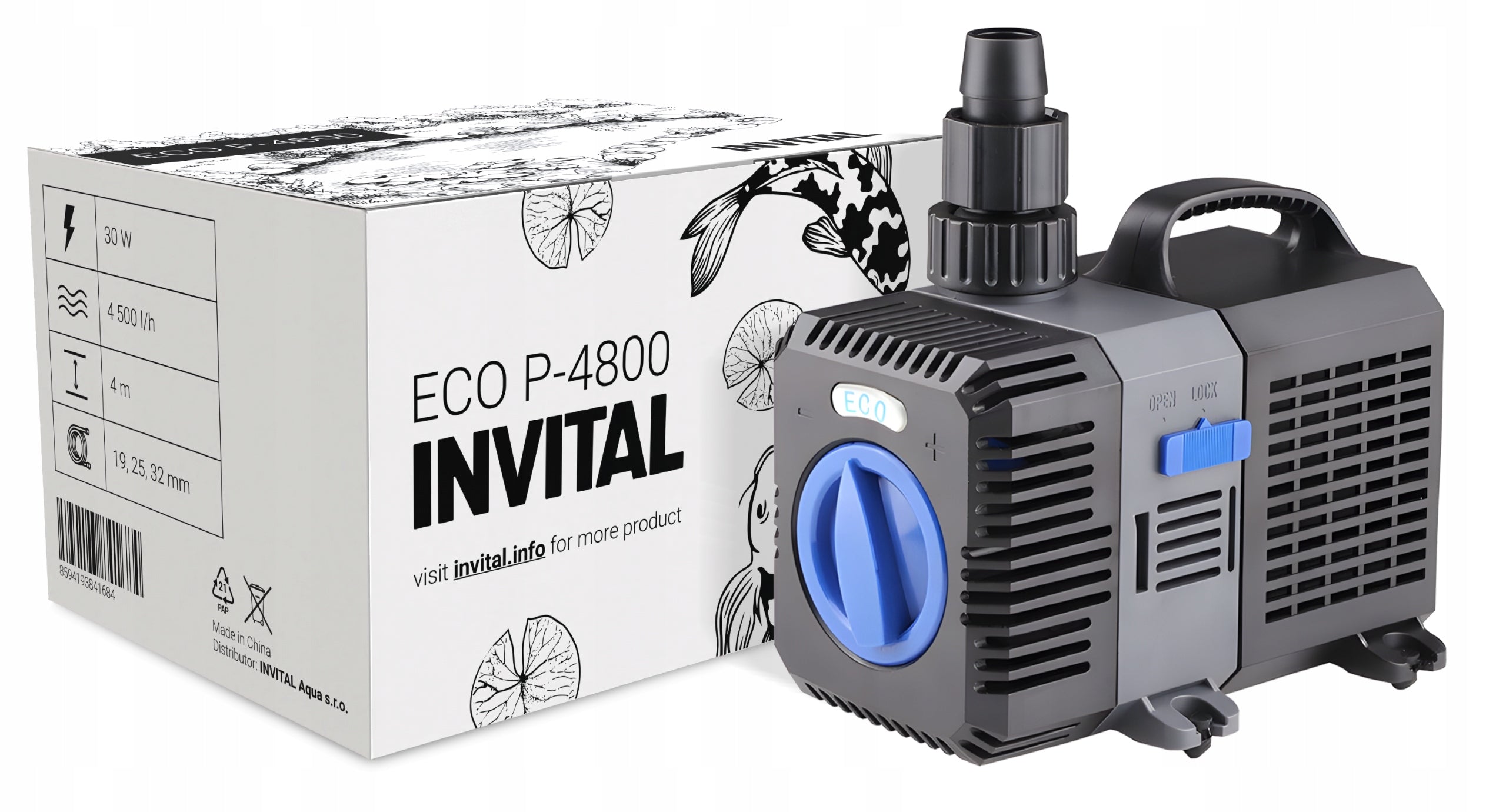 INVITAL ECO pump P-4800 4500 l/h 4m ceramic rotor, high water column