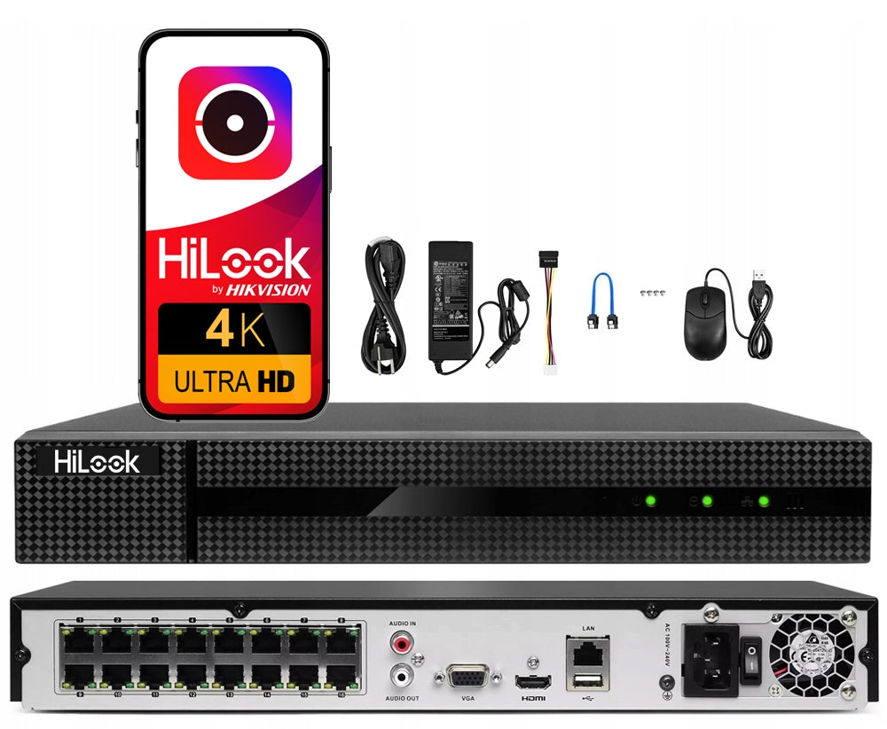 IP 16ch 16xPoE HiLook by Hikvision up to 8Mpx 4K NVR-216MH-C/16P