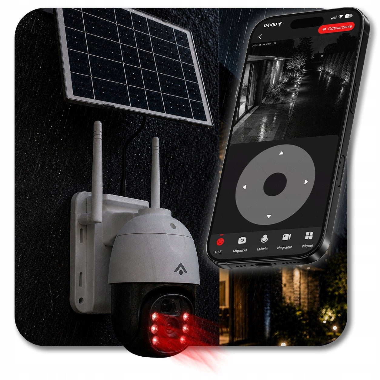 IP Camera Solar Outdoor Rotating 4G SIM IP65 3MPx Monitoring Without Cable Brand no brand