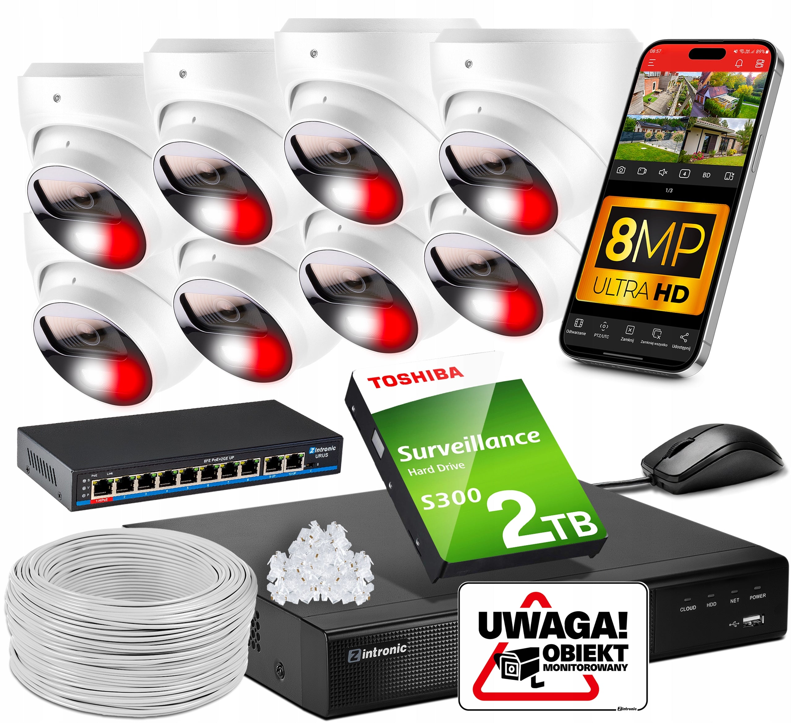 IP POE SURVEILLANCE KIT 8 CAMERAS 8MPx 2TB PREVIEW APP + SWITCH
