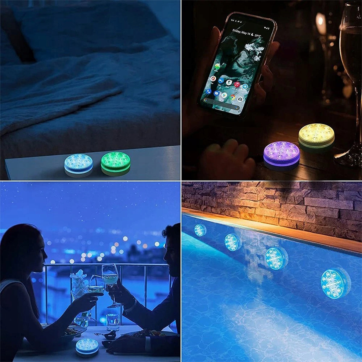 IP68 RGB LED UNDERWATER LAMPS SET OF 4 FOR FOUNTAIN POOL Brand no brand