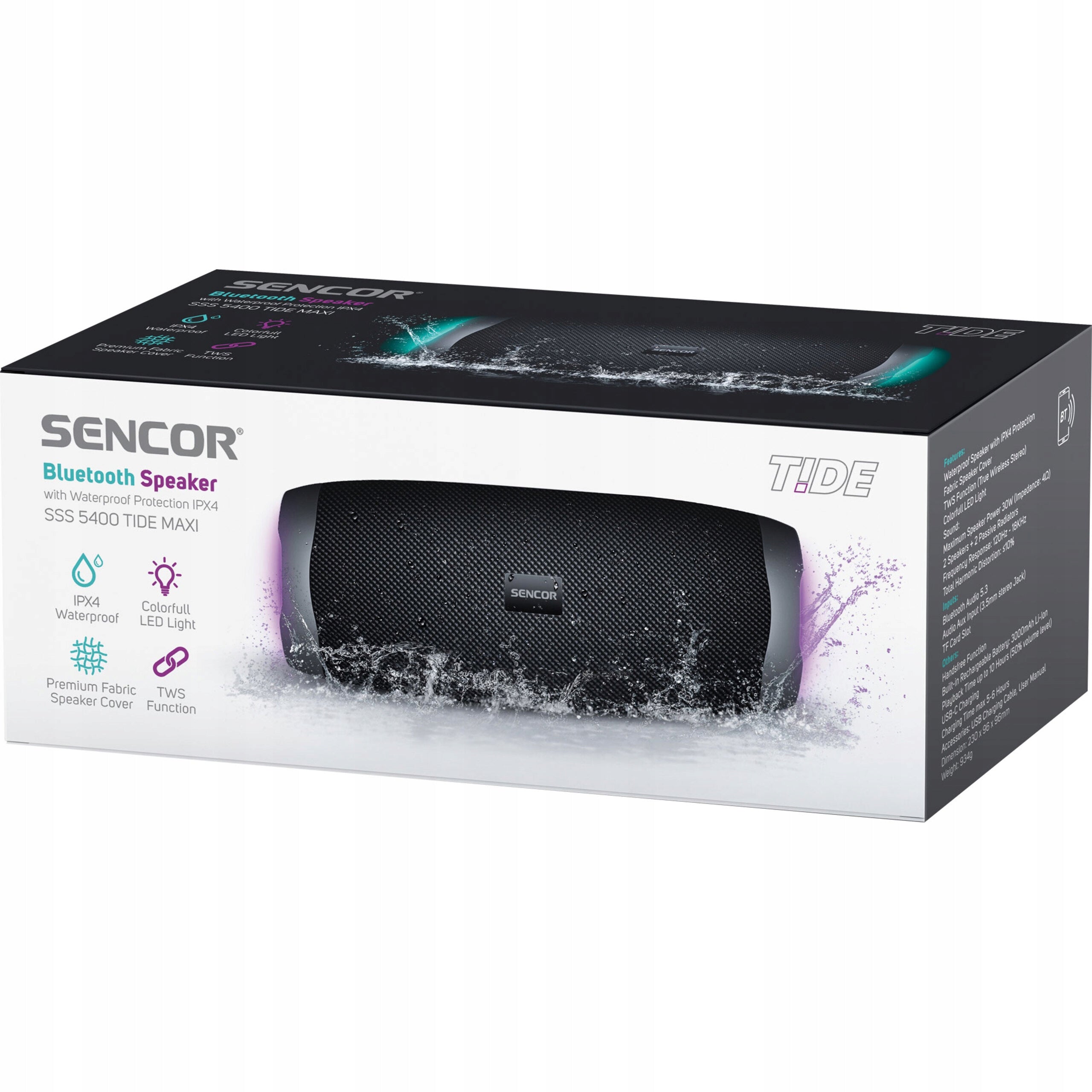 IPX4 WATERPROOF Bluetooth Speaker Sencor SSS 5400 TIDE MAXI 3000 mAh 30W