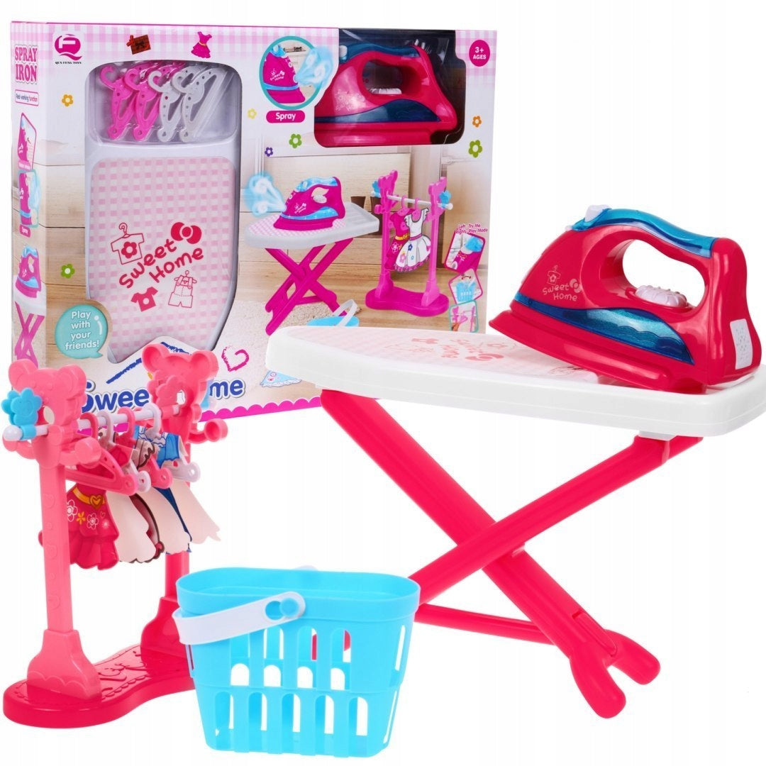 IRONING BOARD, IRON WITH STEAM, HANGER, BASKET