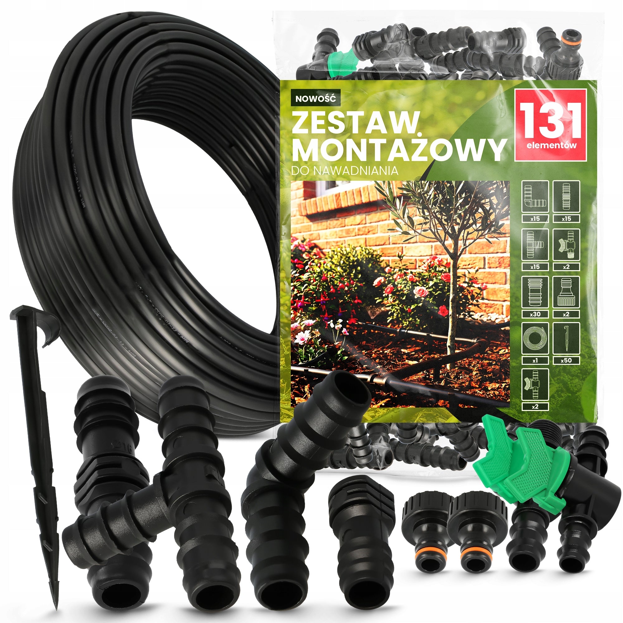 IRRIGATION LINE PE PIPE 16 mm 100 m Orchard Garden Watering Kit 131 el.