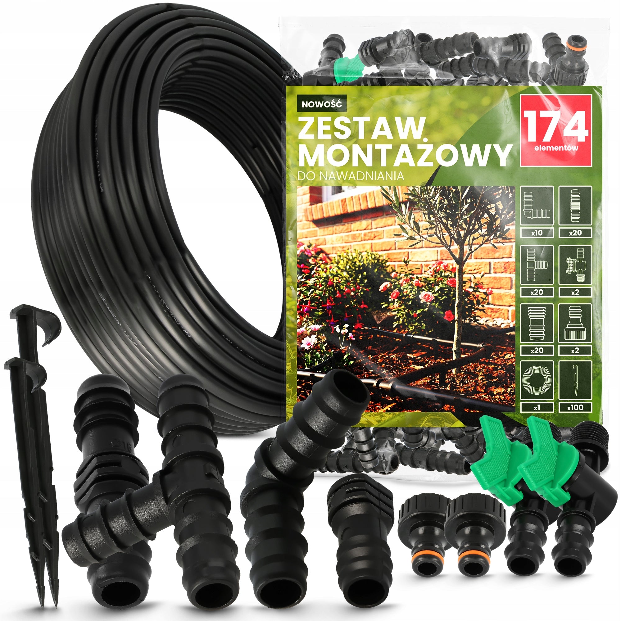 IRRIGATION LINE PE PIPE 16 mm 100 m Orchard Garden Watering Kit 174 el.