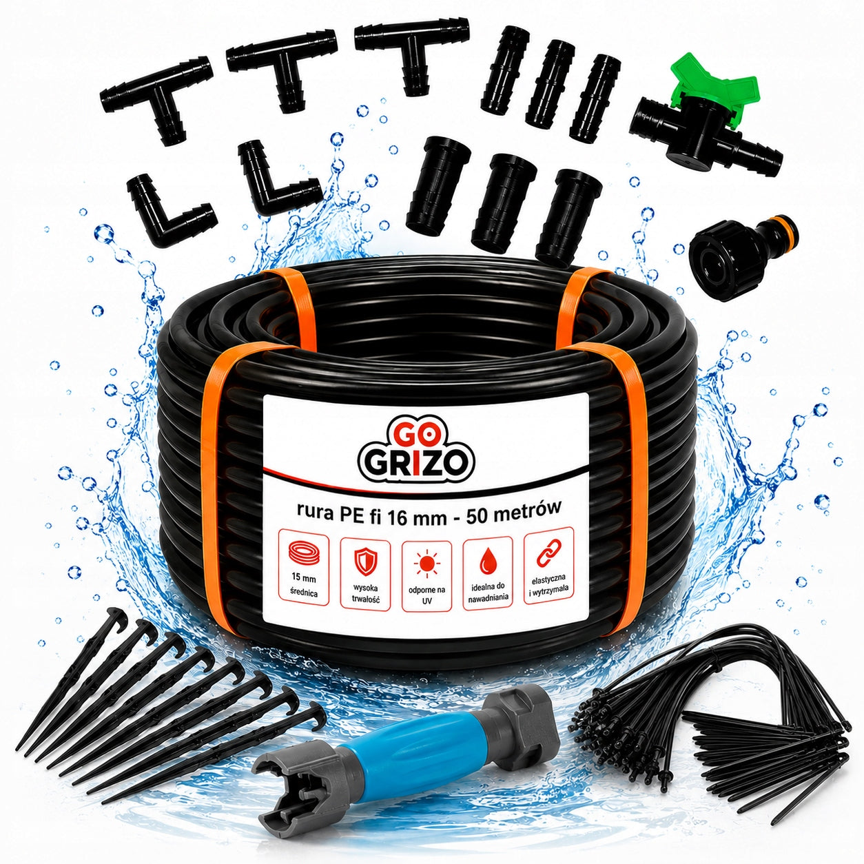 IRRIGATION SET ORCHARD GARDEN POTS GARDEN STICK EMITTERS PIPE 50M 16MM