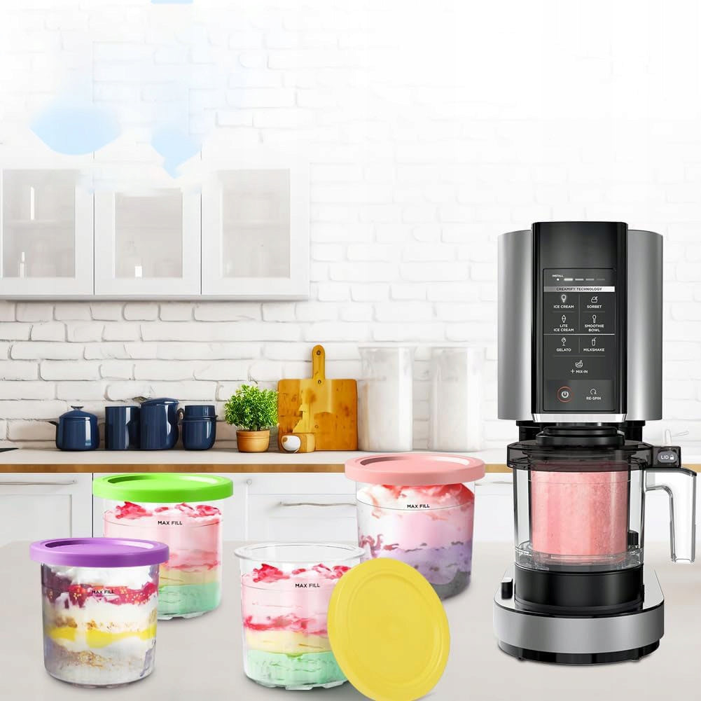Ice Cream Containers for Ninja Creami NC300EU 4 Pieces with Lid Colorful Manufacturer code BYKITCHEN