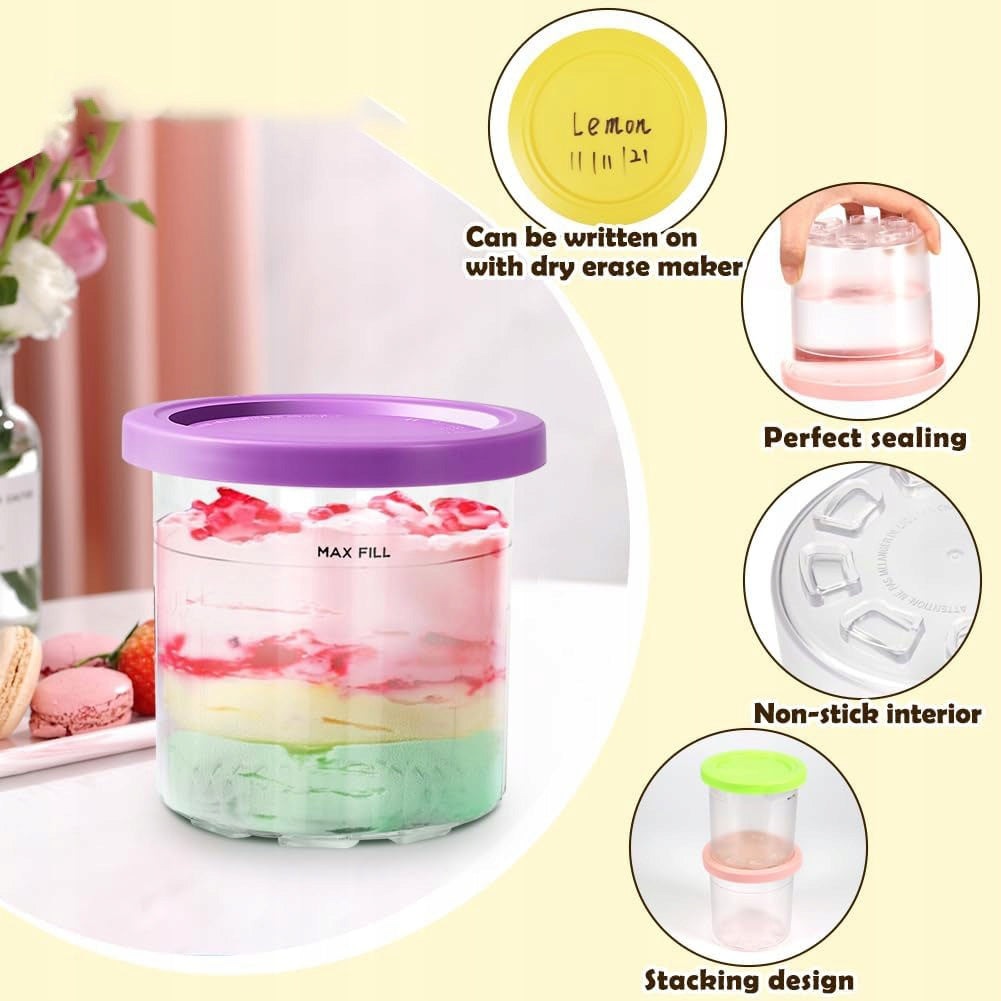Ice Cream Containers for Ninja Creami NC300EU 4 Pieces with Lid Colorful Packaging status original