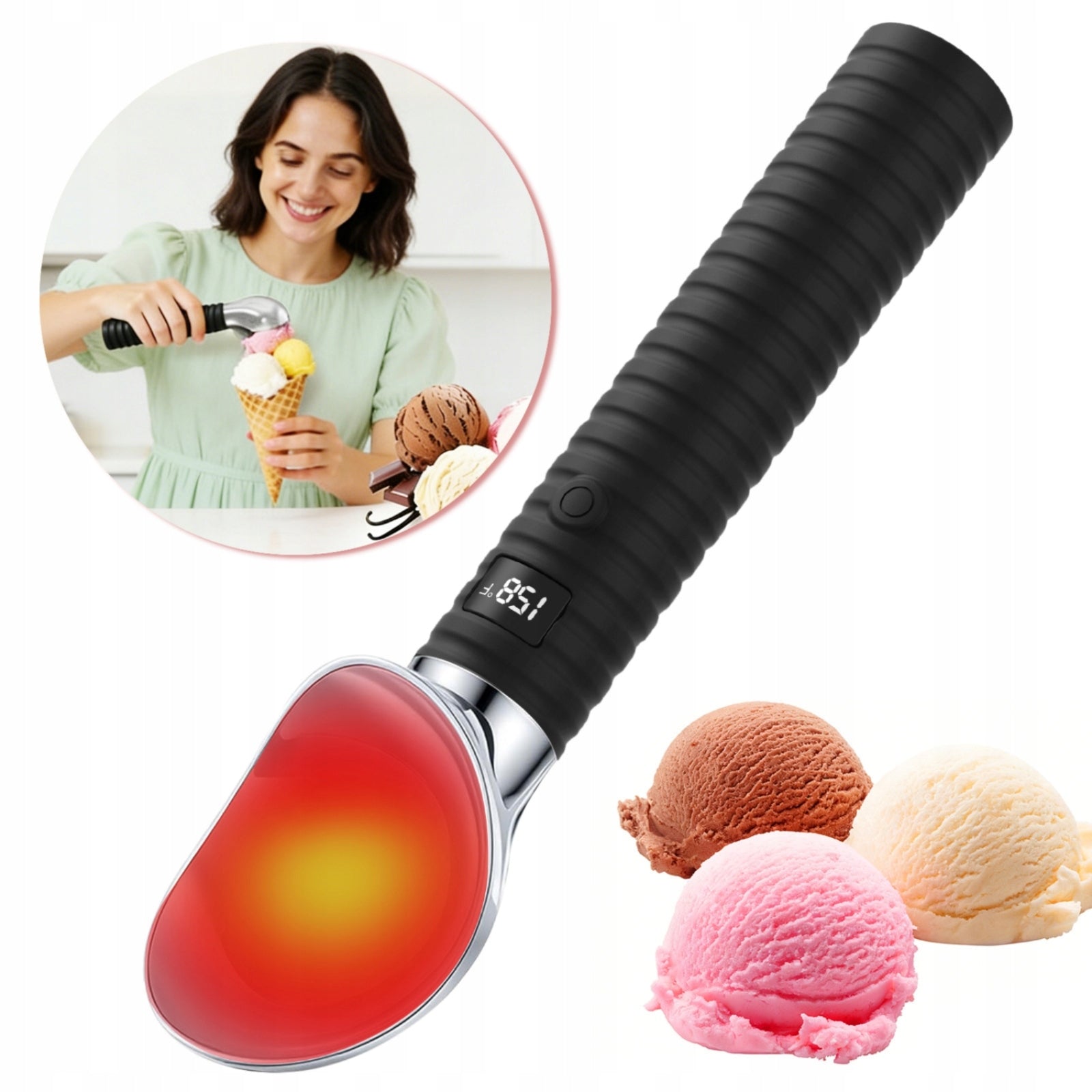 Ice Cream Scoop with LED Display Automatic Shut-off for Kitchen, Cafes Packaging status original