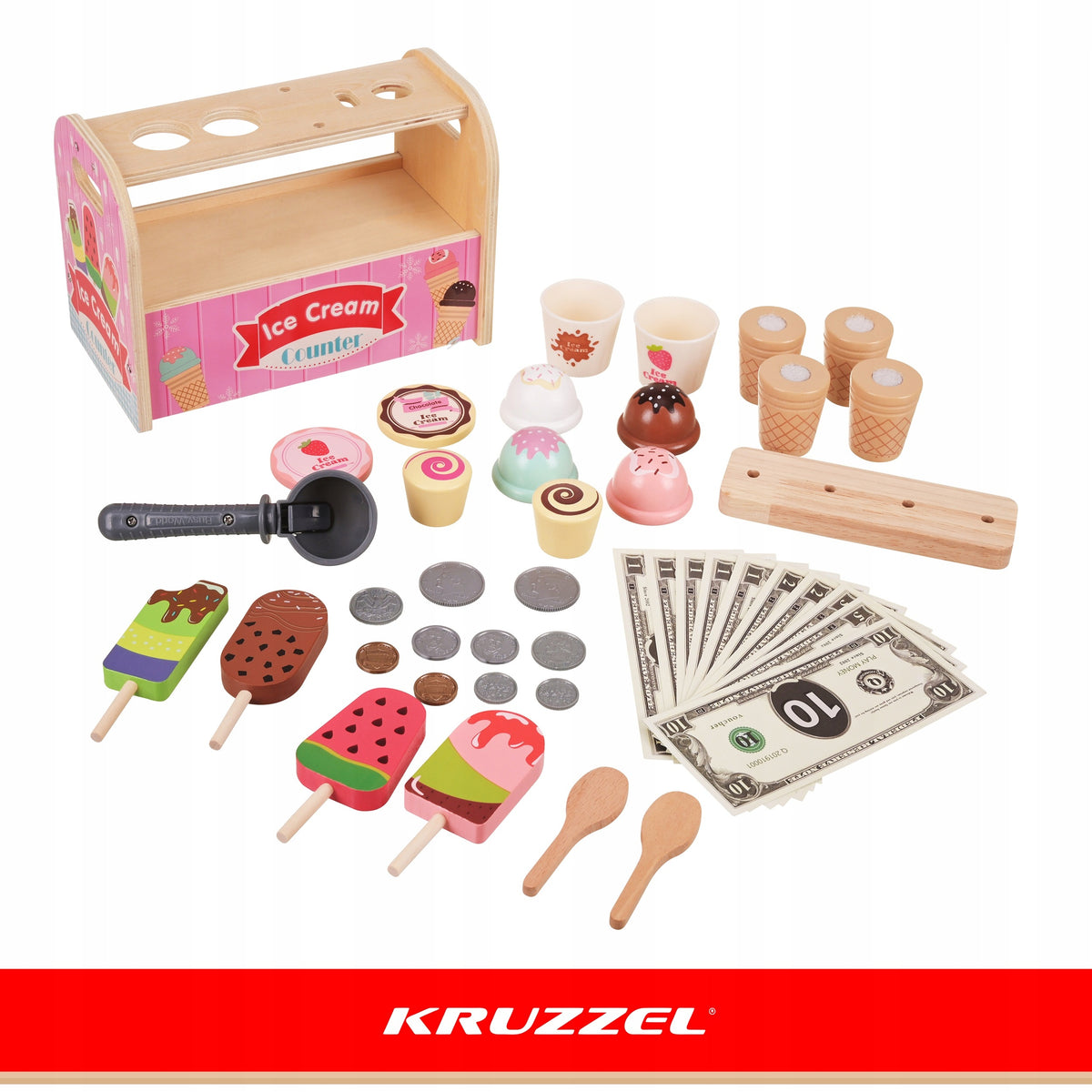 Ice Cream Shop Wooden Ice Cream Shop for Children Cash Register Confectionery Gift 33 el Packaging status original