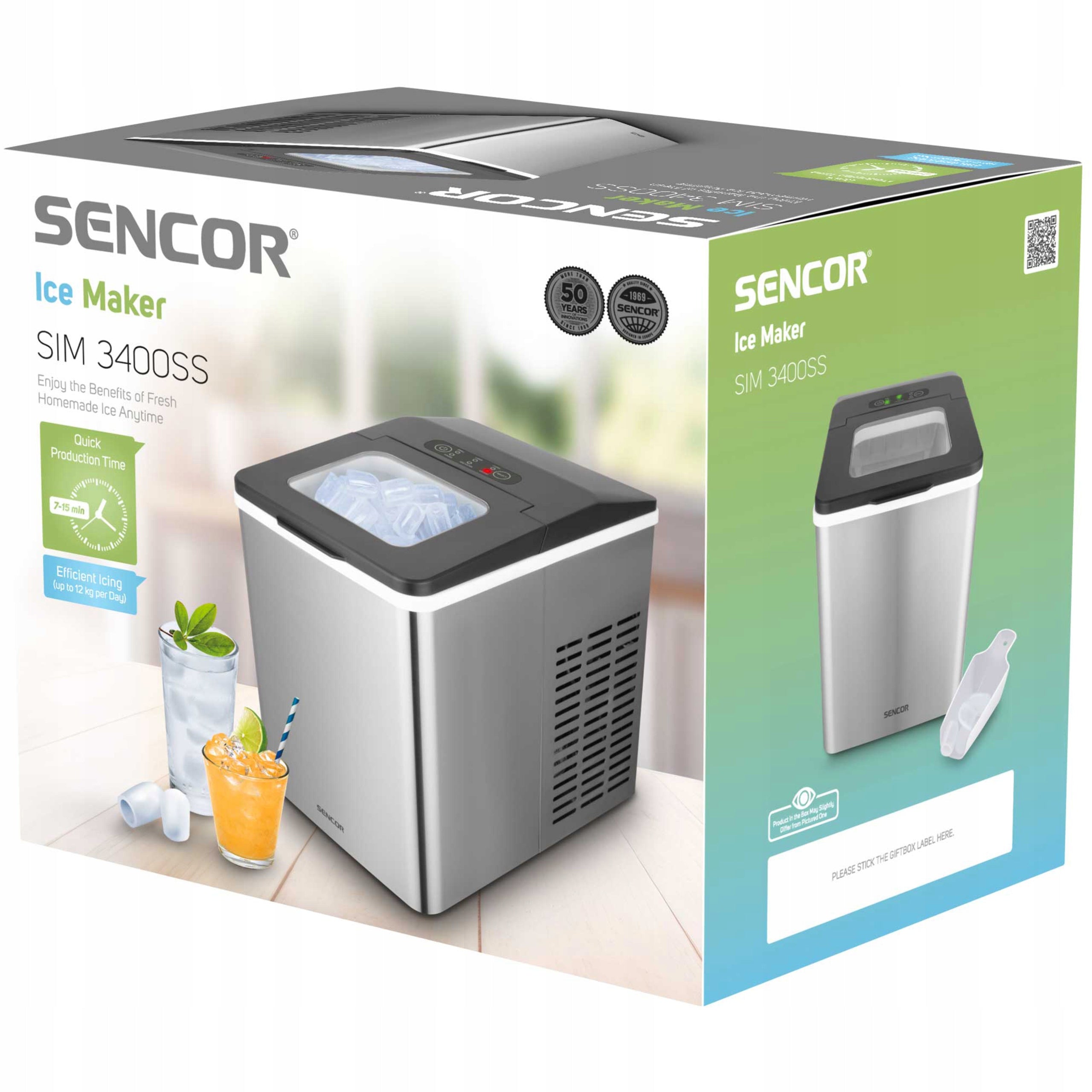 Ice Maker Sencor SIM 3400SS 12KG ICE PER DAY Basket 500g POWER 150W Packaging status original