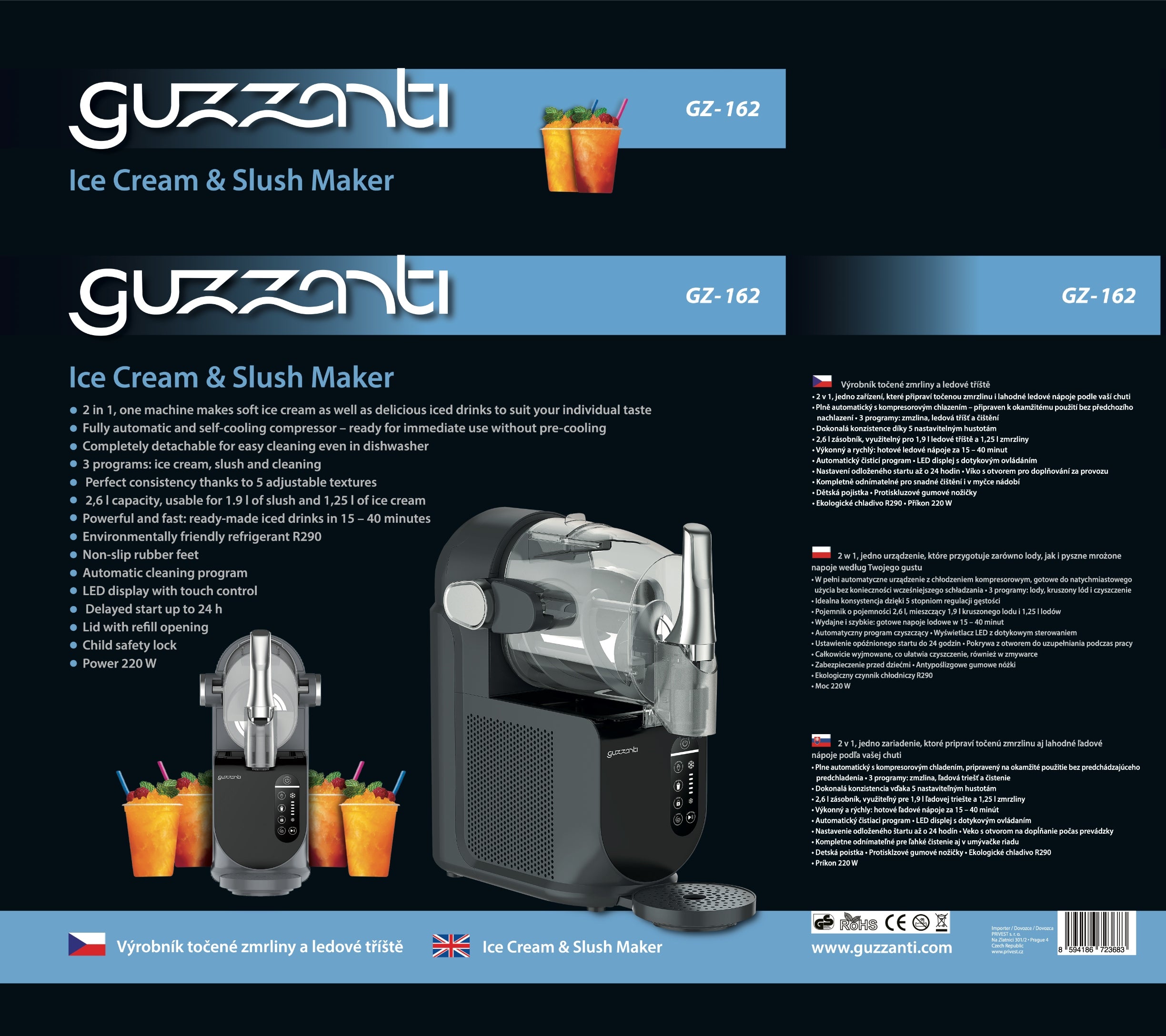 Ice cream and crushed ice machine GUZZANTI GZ 162 Dominant color black